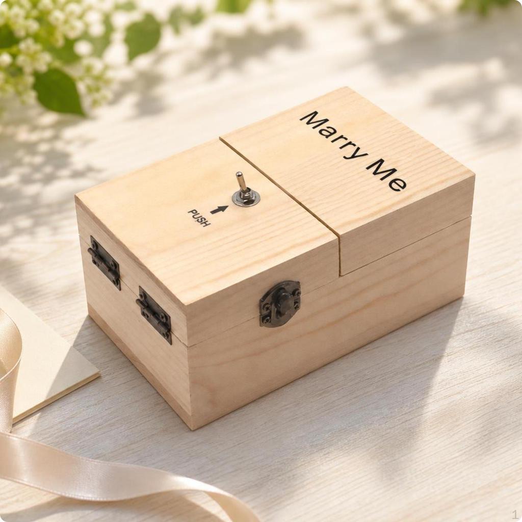 Hinged Lid Wooden Novelty Item Interactive Box Wood Grain