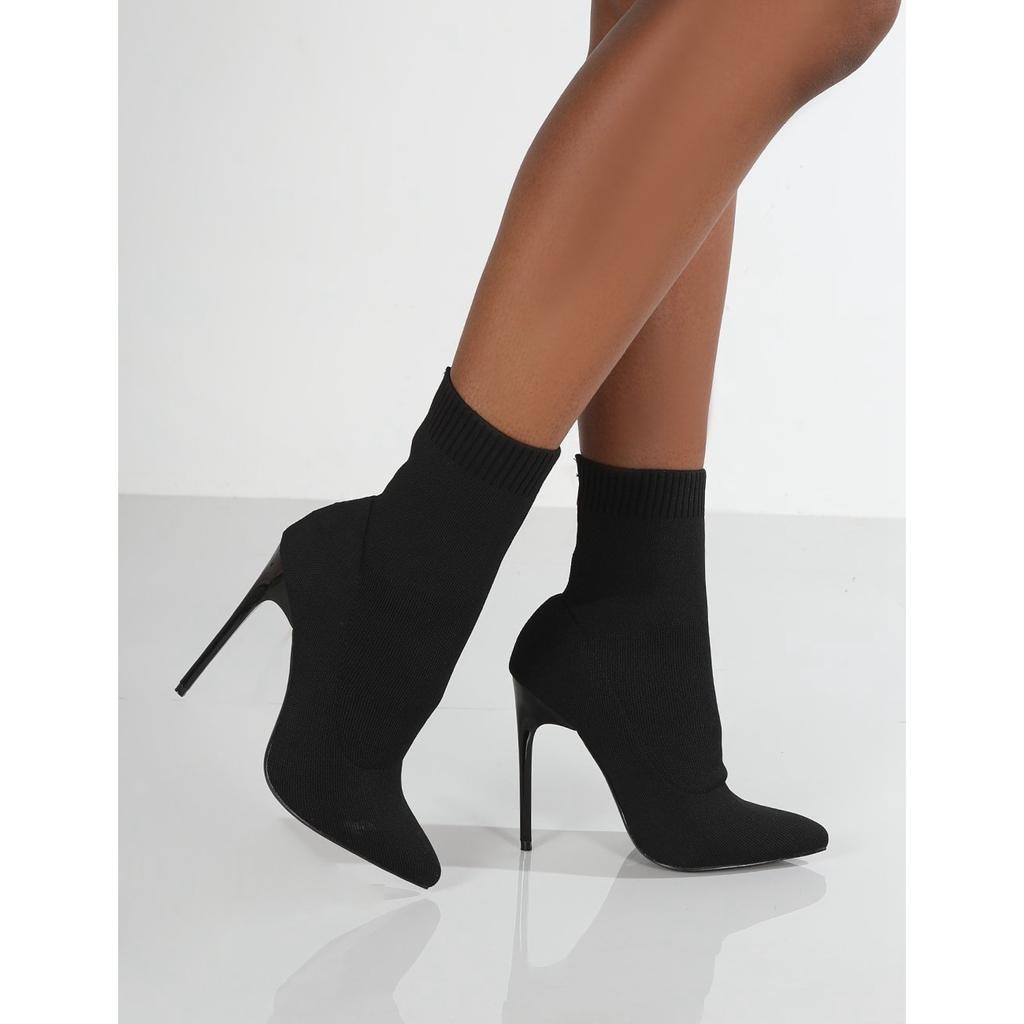 High Heels for Women Women's Sexy Pointed Toe Stiletto Short Boots Autumn and Winter Ankle Boots Knitted High Heels Knitted Women's Boots
