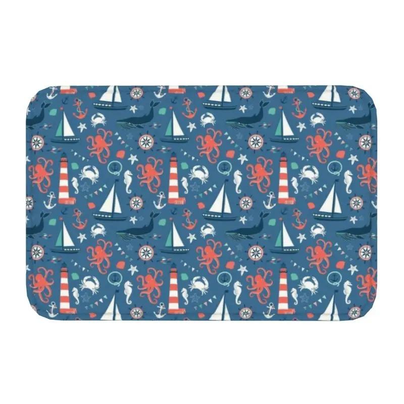 Nautischer Kompass Fußmatte Anker Ruder Gedruckt Kleiner Teppich Rutschfest Wasserabsorbierend Badezimmer Küche Fußmatte Heimdekoration