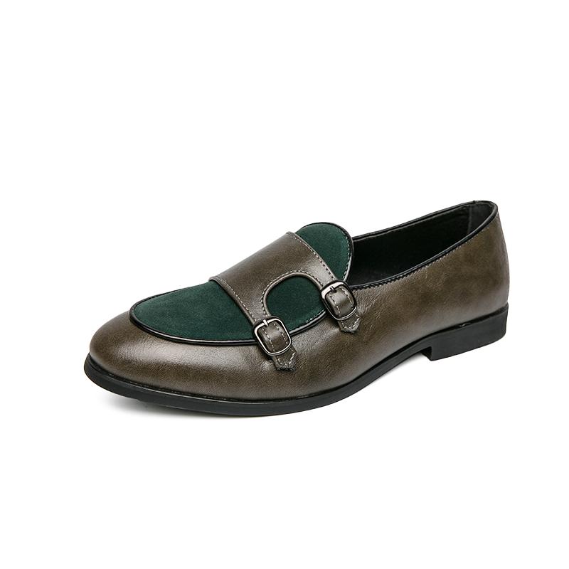 New Shallow Shoe Green Loafers Double Buckle Brand Men Shoes Italian Classic Slip on Casual Shoes Luxury Designer Shoes