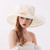 Summer Women Beach Sun Hat   Flat Top Ribbon Chiffon Mesh Hat Elegant Wide-brimmed Sun Hat Outing Fashion Organza Flower Hat