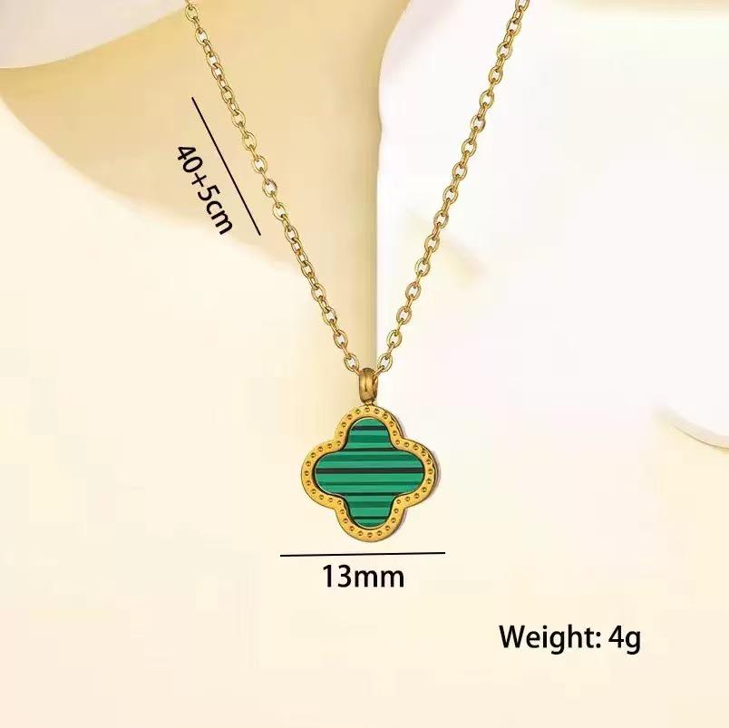 18k Four-Leaf Clover Pendant Necklace for Women - Double-Sided Lucky Charm on Clavicle Chain