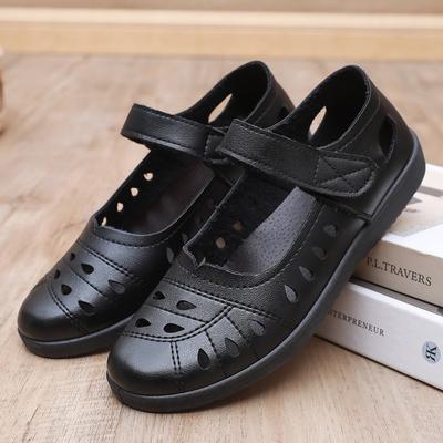 Baotou Uitgesneden Zachte Zool Enkele Schoenen, Platte Dames Schoenen, Geperforeerde Sandalen, Casual Schoenen Voor Middelbare Leeftijd En Ouderen.