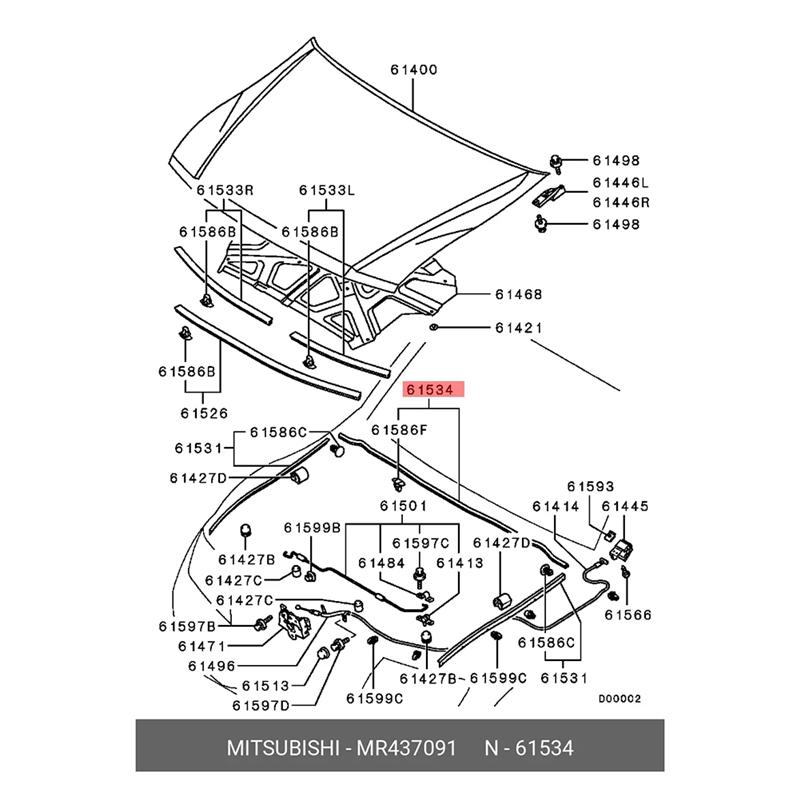 M63K-Rear Hood Weatherstrip Seal Strip MR437091 For Mitsubishi MONTERO V75,77W Long Wagon 2000-2006 Replacement Spare Parts