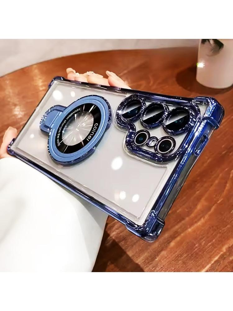 

Роскошный чехол с магнитным кронштейном с гальваническим покрытием и защитой от ударов для Samsung Galaxy S24 S23 FE S22 Plus S25 Ultra A56 A36 A16 с подставкой-держателем Galaxy S23+ синий