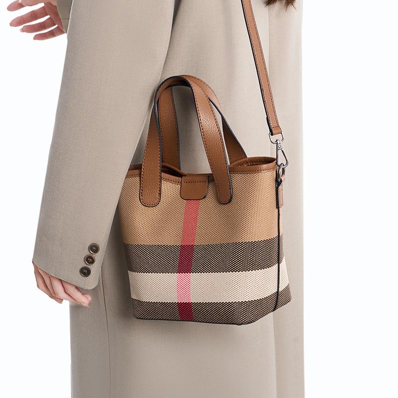 Premium Plaid Retro Bucket Bag, Child And Mother Bag, Fashionable Women S Bag, Portable Single Shoulder Oblique
