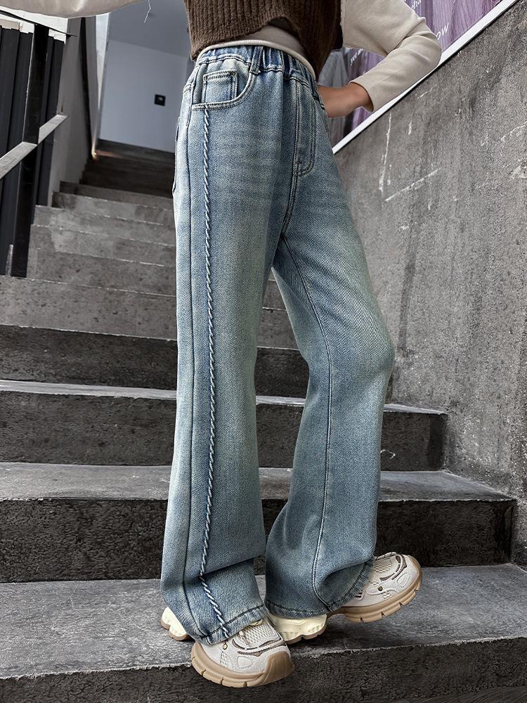 Girls' 2025 Fleece-Lined Straight-Leg Denim Jeans - Versatile, Thickened, Fashionable Winter Pants