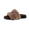One-word Open-toed Fluffy Slippers for Women, New Autumn and Winter Letters, Round Head, Comfortable and Versatile Flat-bottomed Slippers for Women