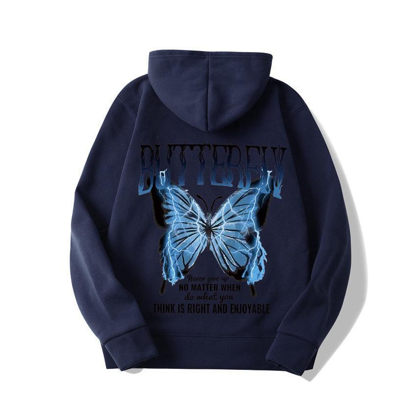 2025 European and American new letter fashion multi-color butterfly casual hooded fleece sweater