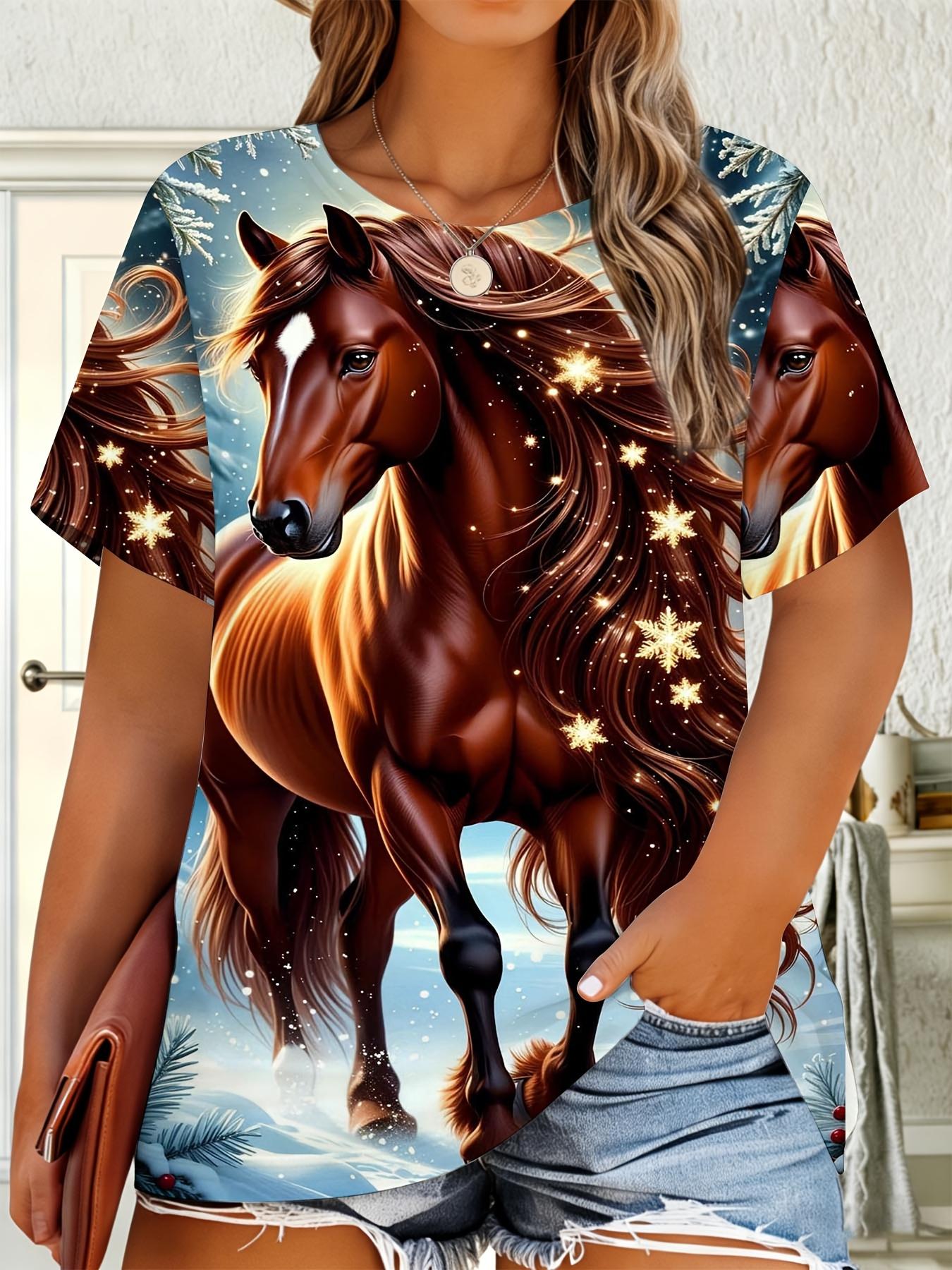 

Year of The Horse Pattern Women S T-Shirt Plus-Size Animal Print. Casual Crew Neck Top. Fashionable Trendy Patterned T-Shirt. Spring Collection. L дубильная кора