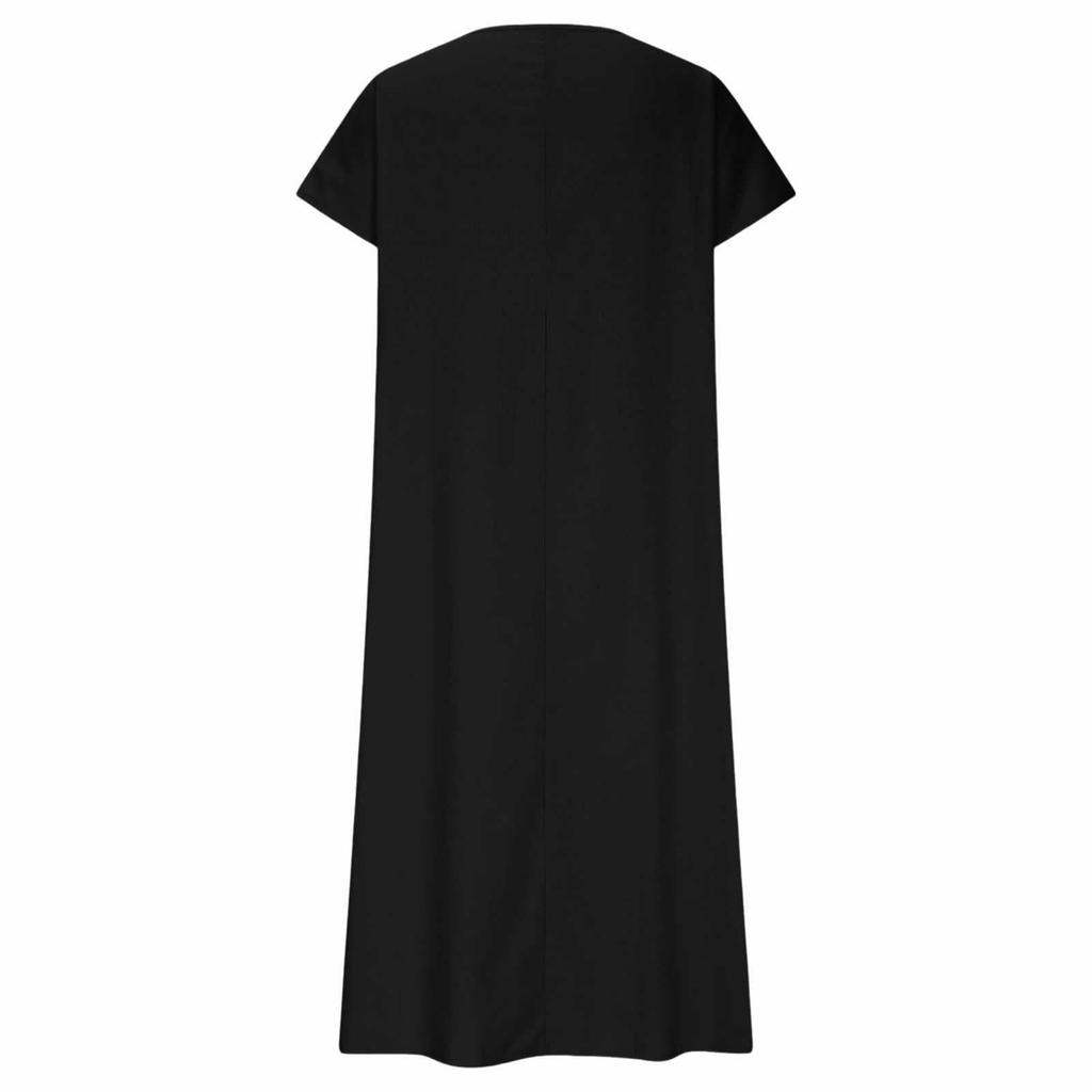Women V Neck Short Sleeve Loose Fit Maxi Dress with Pockets Casual Summer Lightweight Long Dress for Daily Wear