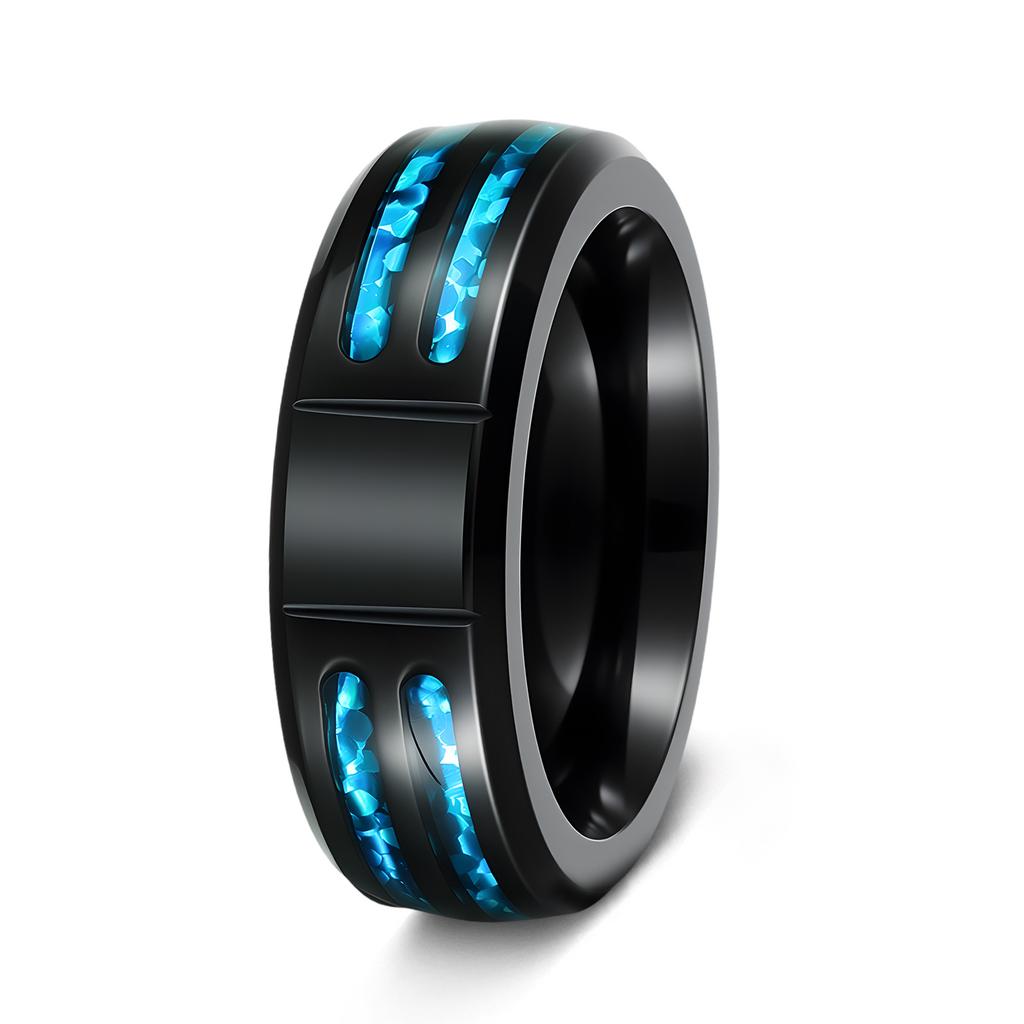 New European and American Inlaid Blue Imitation Opal Laser Cross Masonic Men's Ring