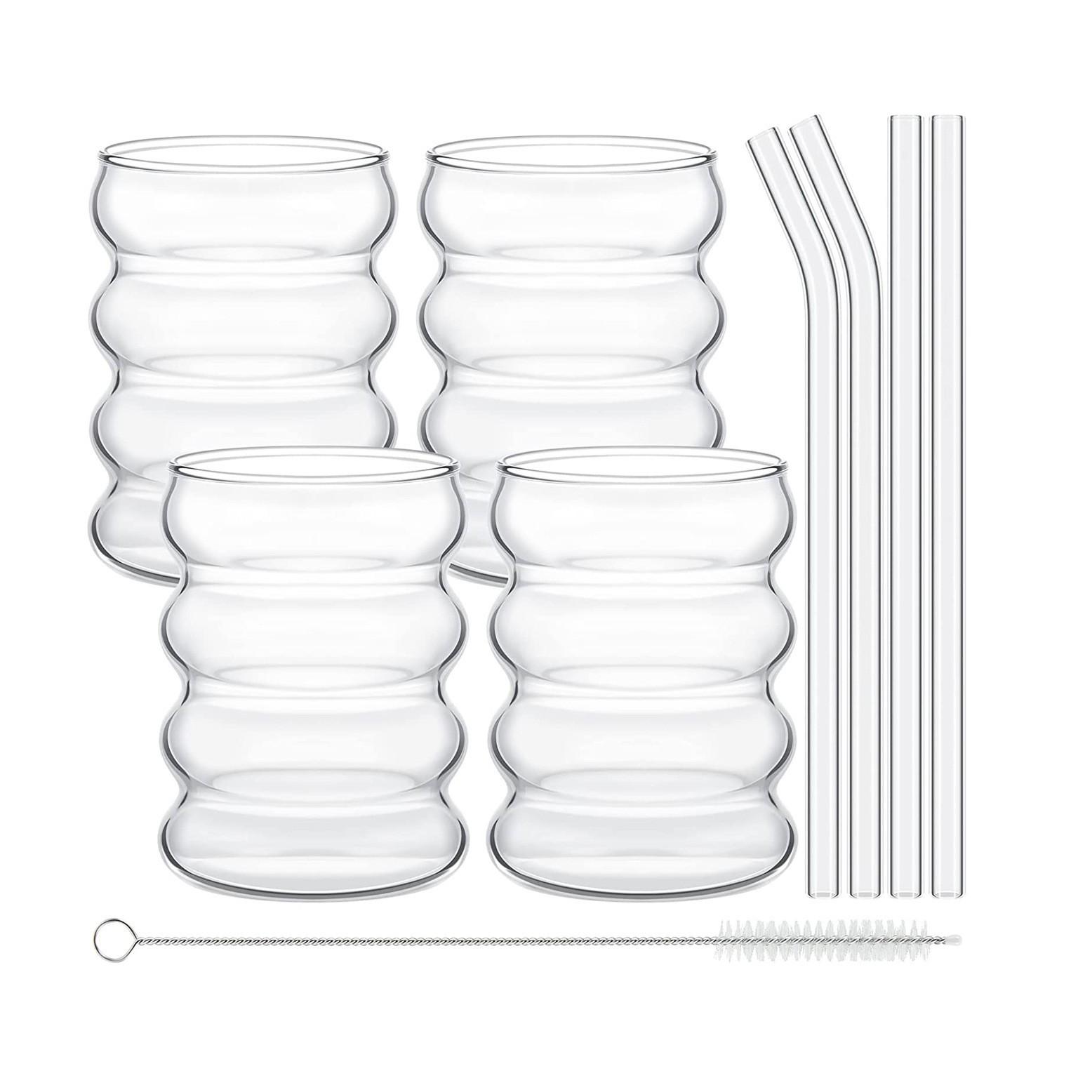 4pcs Creative Glasses with Vintage Ripple Design for Iced Coffee, Cocktails, Juices - Ideal for Home, Kitchen, Bar Use