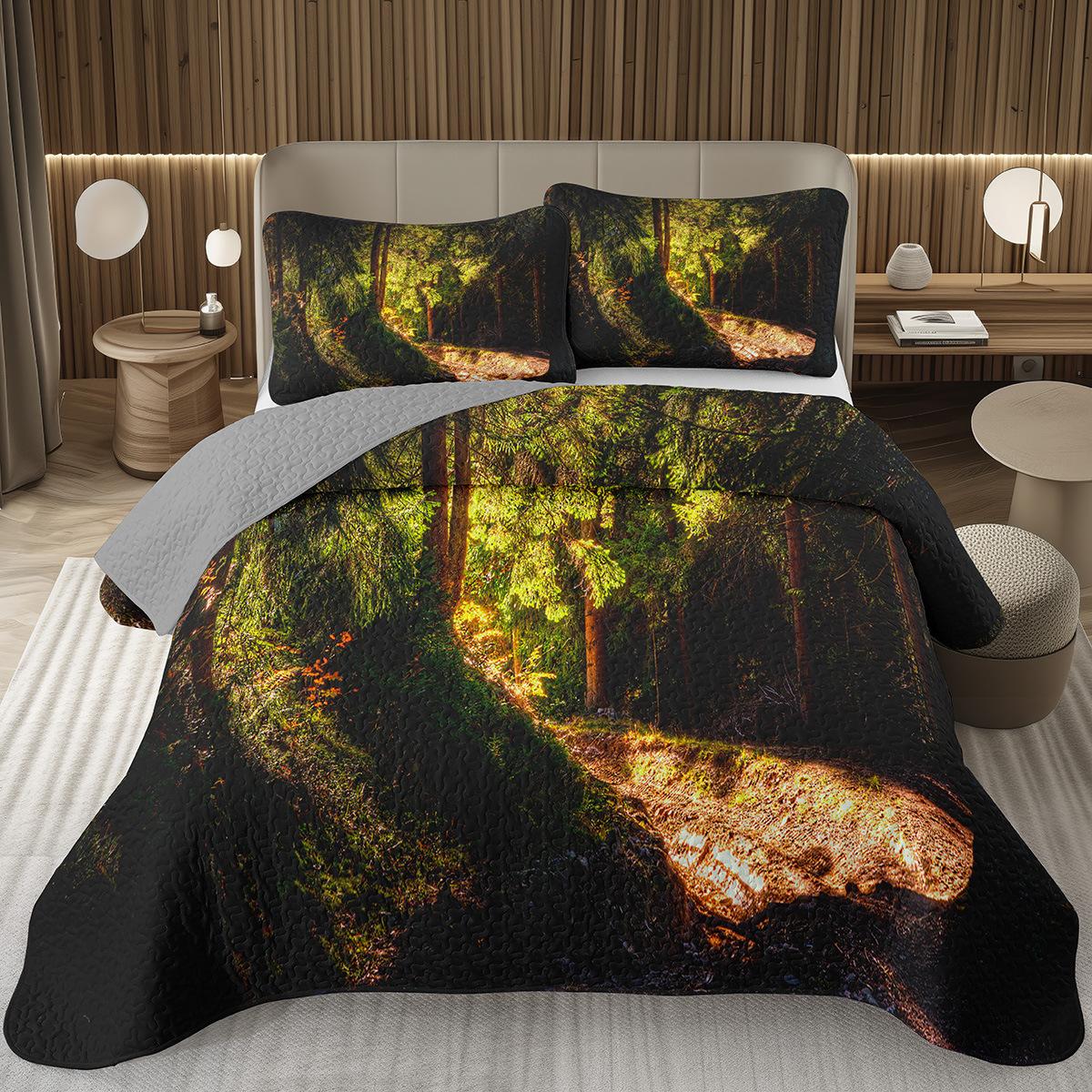 

Forest Bedspread Queen/Twin, Nature Scenery Quilt Set, Soft Lightweight Botanical Tree Coverlet, Rustic Farmhouse Bedding Set AU Double 180x210cm
