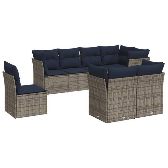 VidaXL Salon de Jardin avec Coussins 8 pcs, Canapés avec Pieds Réglables, Ensemble de Meubles d'Extérieur Patio Terrasse 3217931