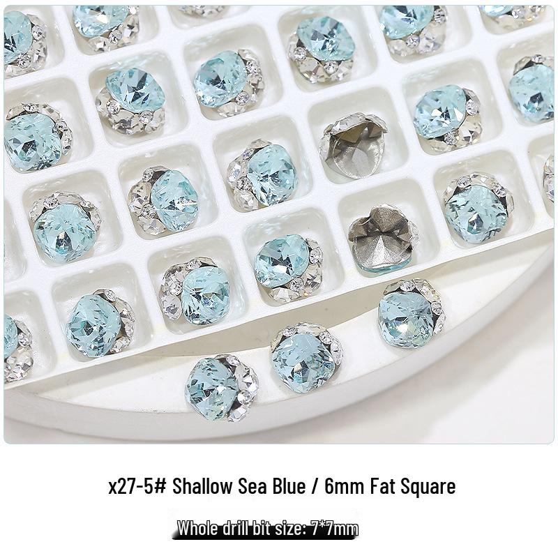 Flash K9 6mm Fat Square Rhinestones for Nail Art - Multi-faceted, No Base Holder, Wearable Nail Accessories