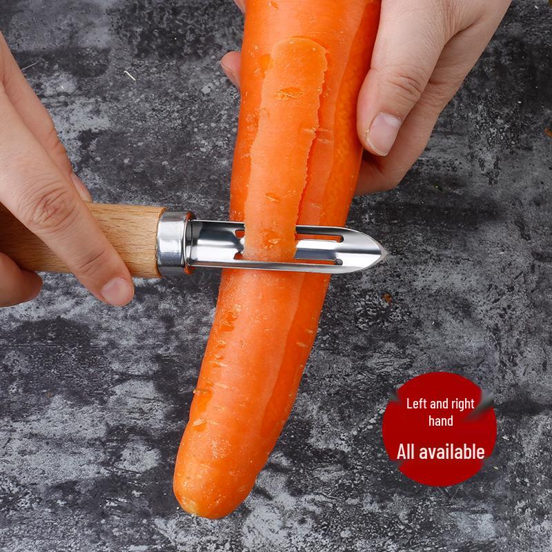Wooden Handle Stainless Steel Fruit & Vegetable Peeler - Straight Type Peeling Knife for Kitchen Use.
