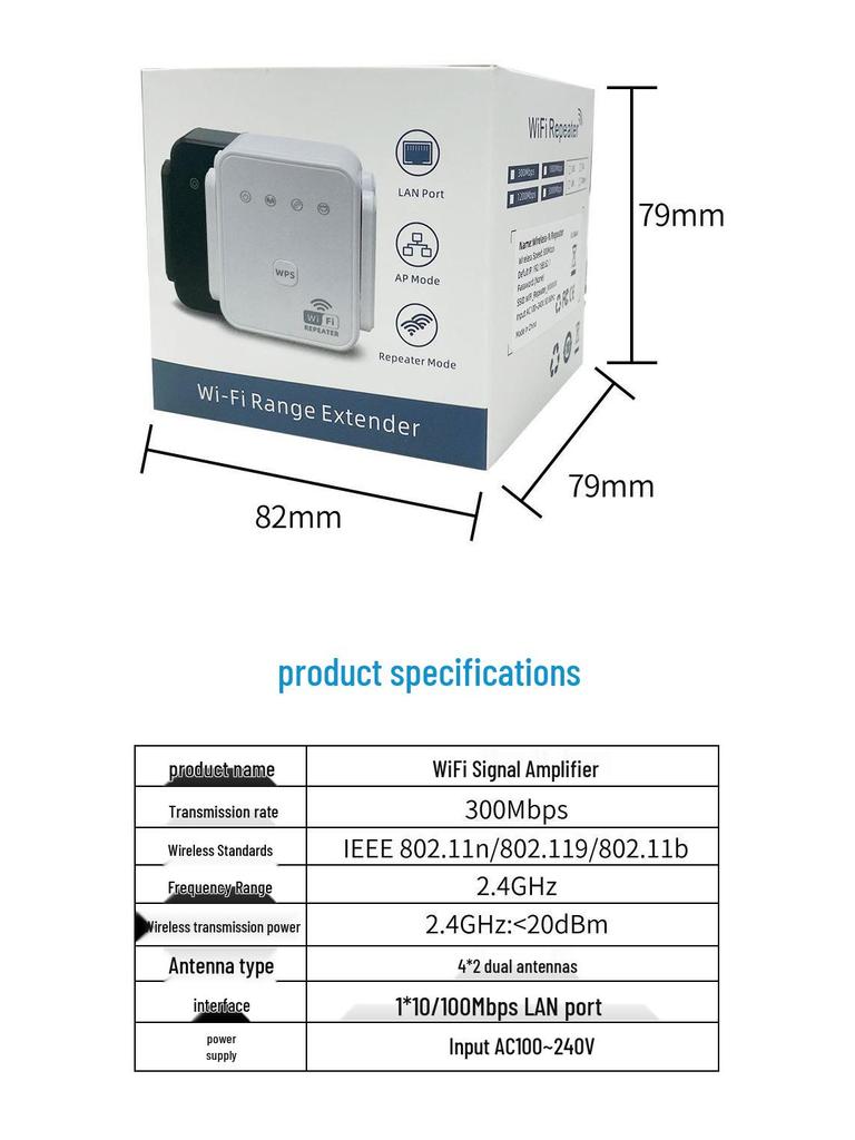 WiFi Repeater Signal Booster 300M, Powerful Dual-Mode Wireless Network Amplifier with Anti-Interference for Home