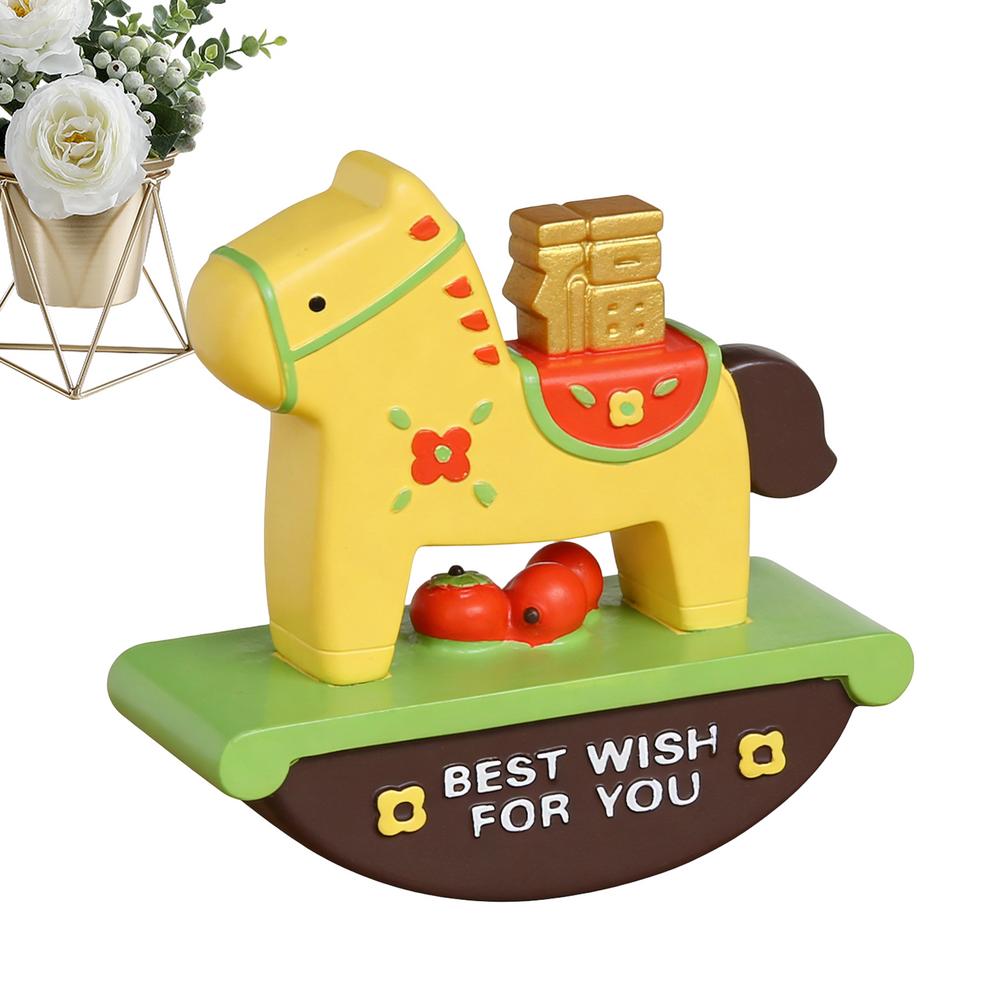 

Horse Mascot Figurine 2026 New Year Auspicious Decoration Rocking Horse Resin Small Ornament For Home Office Desk Entryway Table