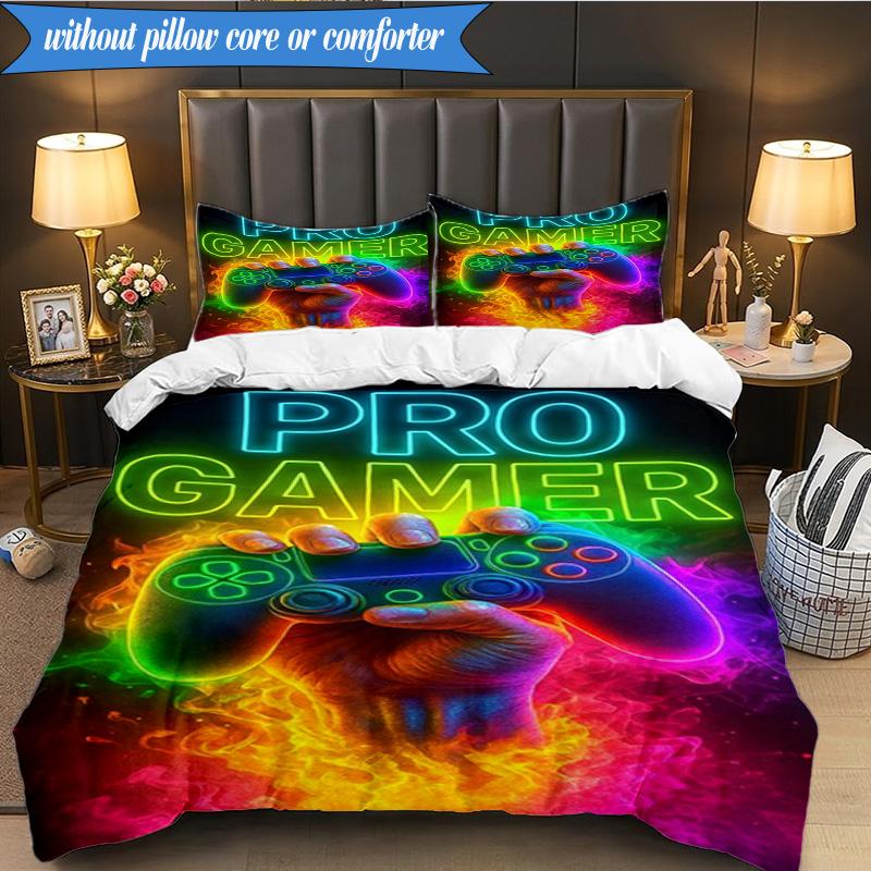 3PCS Neon Game Over Art Bedding Set,Including 1pc Duvet Cover And 2pcs Pillowcases Perfect for Bedroom, Dormitory, Fan Christmas Gift