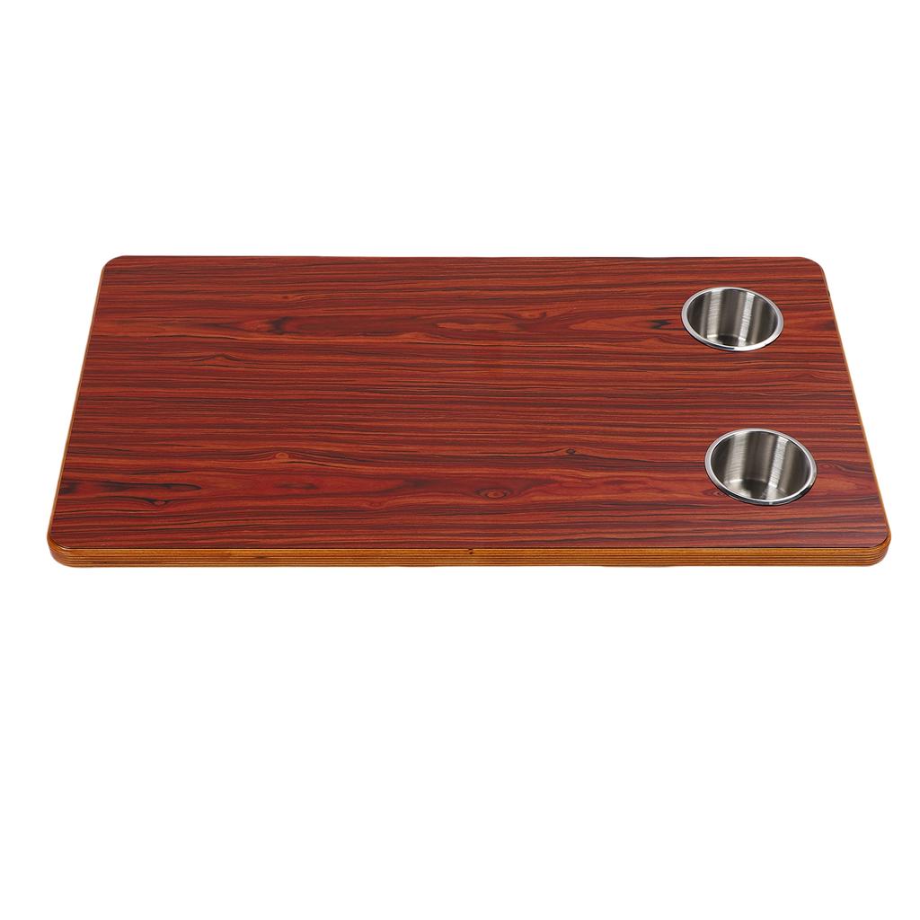 RV Tabletop 27.56x15.75x0.79in Rectangular Solid Wood Boat Desktop Panel with 2 Stainless Steel Cup Holders for Trailer