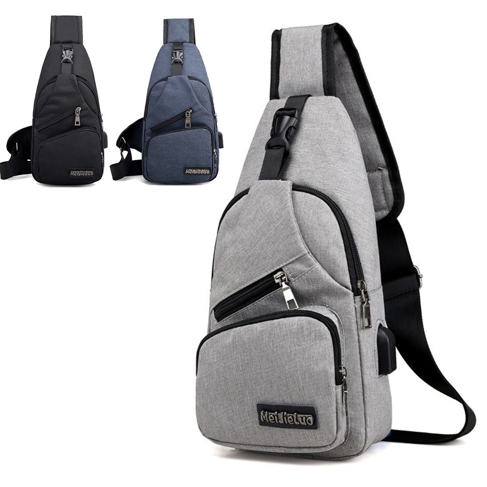 

Outdoor Crossbody Multipurpose Shoulder Bag Sports Sling Chest Pack USB Charging Port сірий