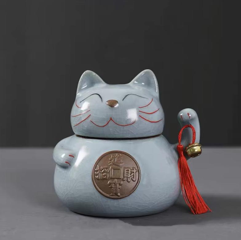 Керамическая банка для чая Lucky Cat – герметичная банка с ледяной глазурью для хранения чая, конфет и закусок Size S-B