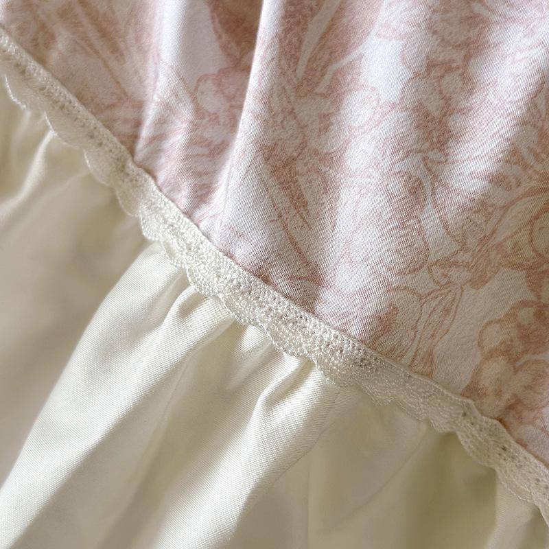 Cotton French Printing Four-piece Girl Heart Quilt Cover Cotton Bed Sheet Bedding