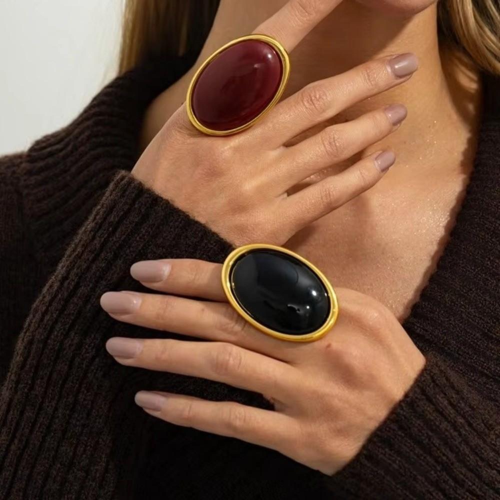 Einfacher ovaler Harz-Fingerring Eleganter Stil Leichter Luxus Retro-Ohrringe Tägliches Tragen