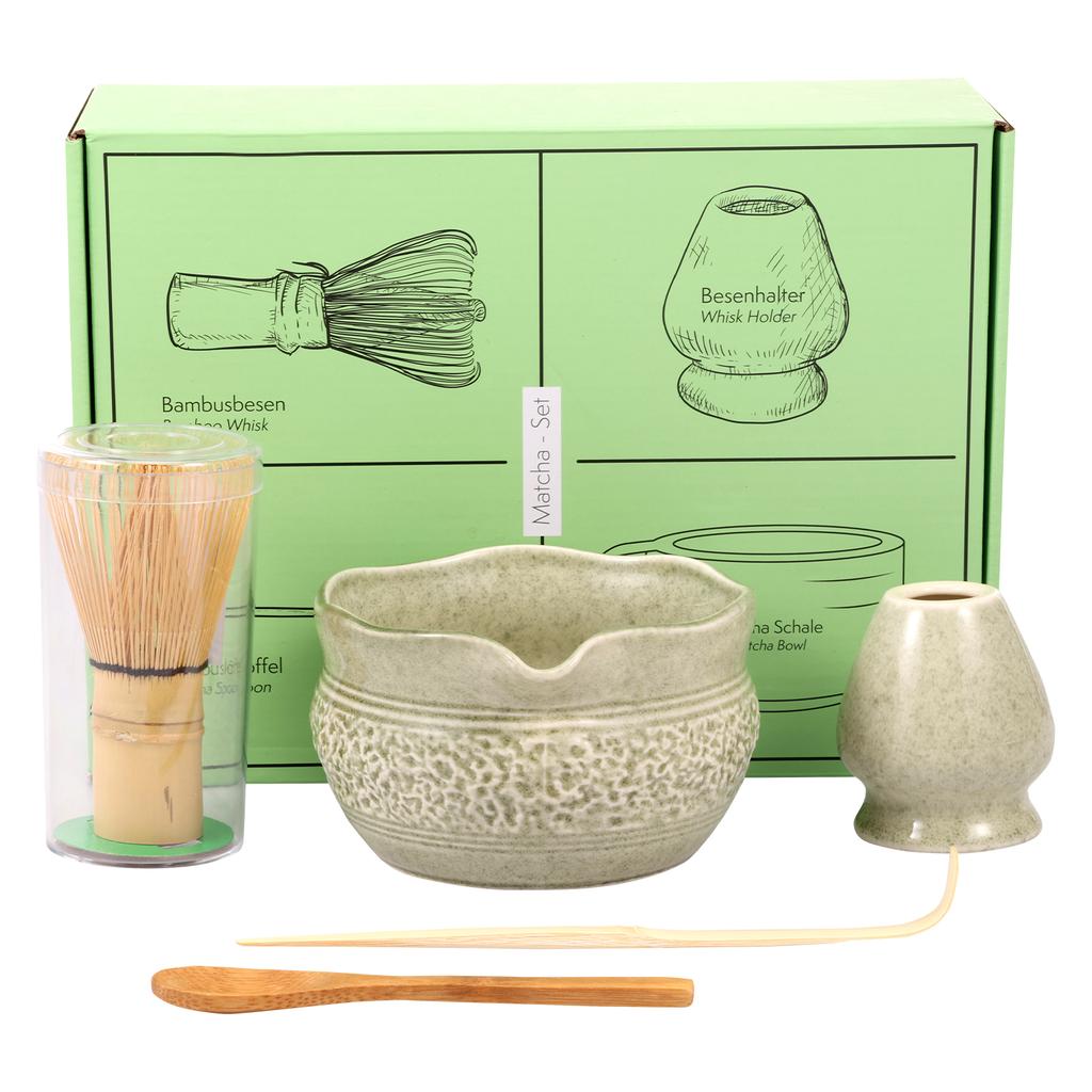Chinese Handmade Matcha Tea Set with Ceramic Bowl Whisk Holder & Bamboo Stirrer Teaspoon Tea Ceremony Set Matcha Teaset Gift Set