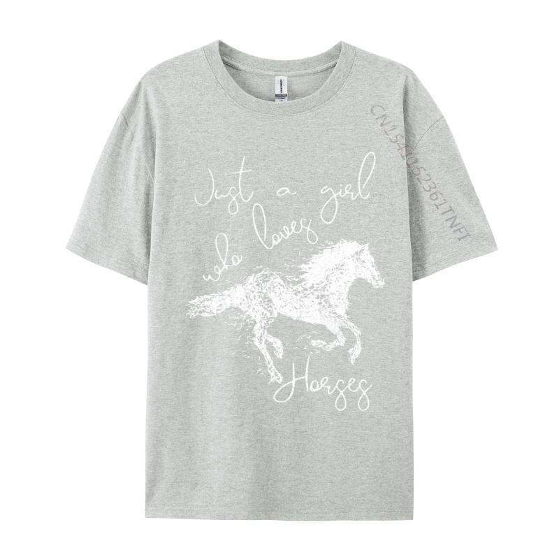 Just A Girl Who Loves Horses Jumping Horse White Silhouette TShirts Funny Tops Tees O Neck New Year Day Pure Cotton