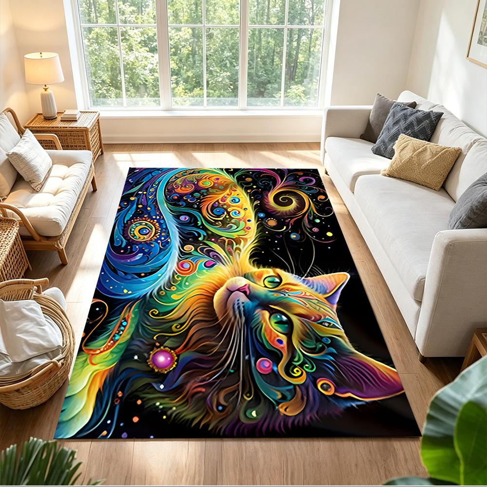 Sunflower Field Cat Dream Non-Slip Home Carpet Design for Office Decor Living Room Bedroom Gift