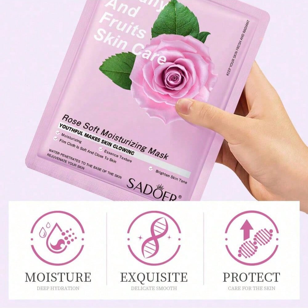 1/3/5/10PCS Plant Rose Mask, Hydrating And Moisturizing, Post-Sun Repair, Soothing And Repairing, Ma