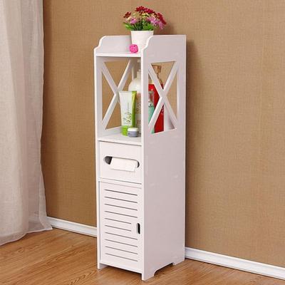 Multi-Layered Storage Cabinet with Toilet Roll Holder Simple Installation Modern Free-standing Bathroom Kitchen Storage Cupboard
