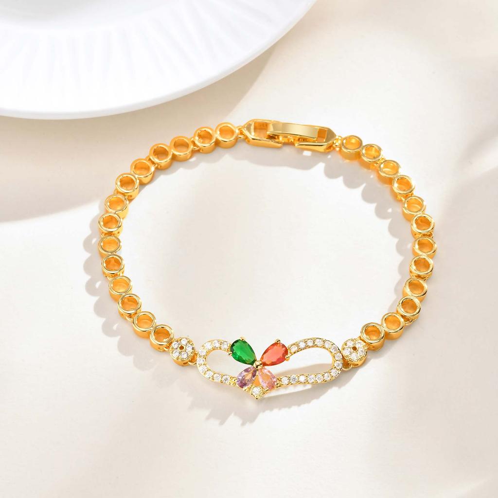 Luxurious Water Drop Zircon Colorful Zircon Flower Bracelet,Women's Eye Strap Hollow Heart Round Bracelets,Girl's Jewelry Gift