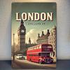 Room Decor  London Sign London UK Theme Picture Design Includes Big Ben and  Classic Red Double Decker Bus Iron  Vintage M