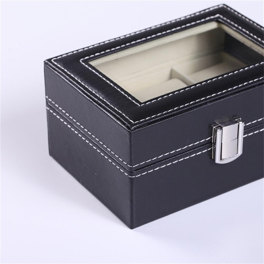 3 Grids PU Leather Watch Box Transparent Glass Window Watch Storage Display Case