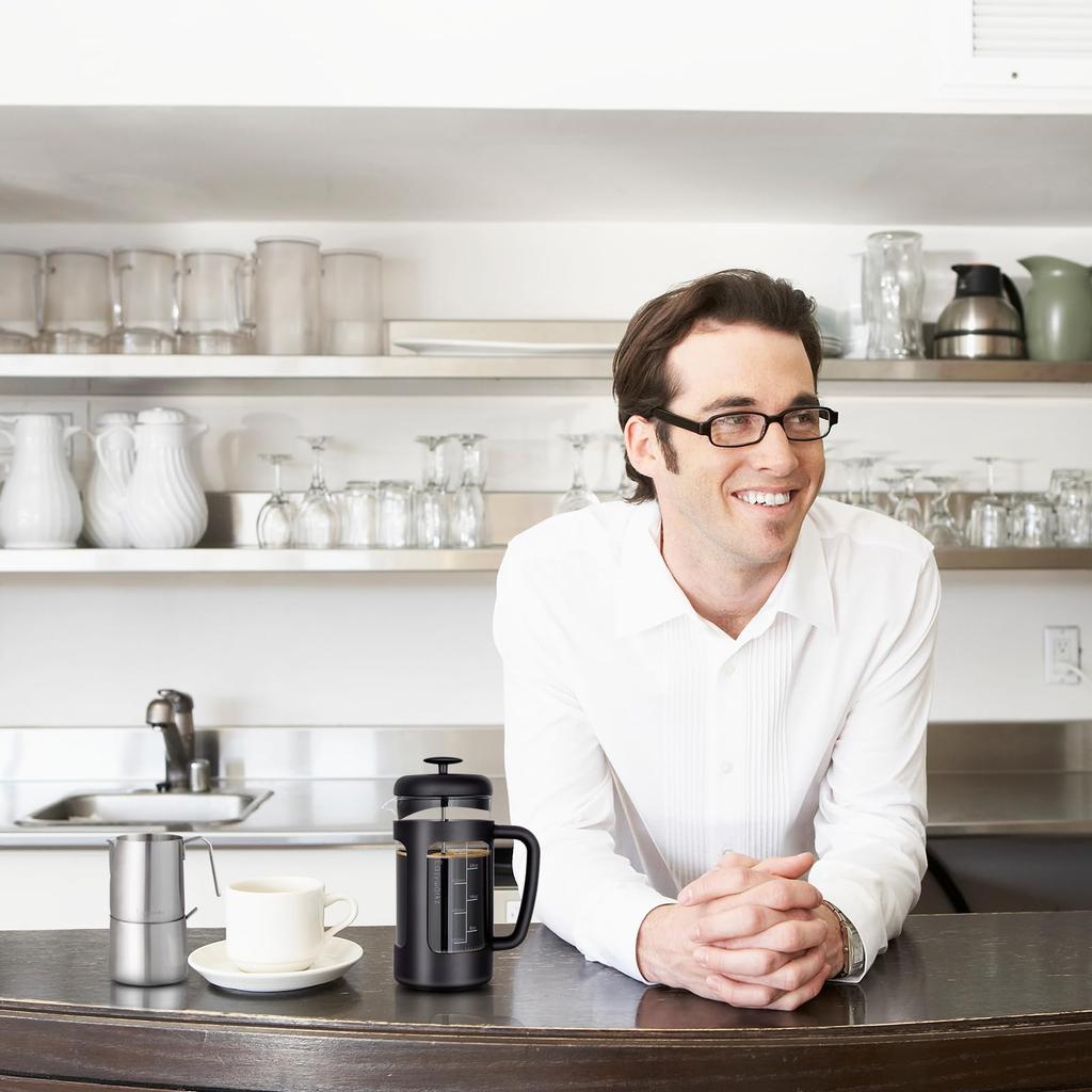 Easyworkz French Press Tepelně odolné sklo Pouze pro kávu a čaj s měkkou rukojetí 1000 ml (8 šálků) Černá