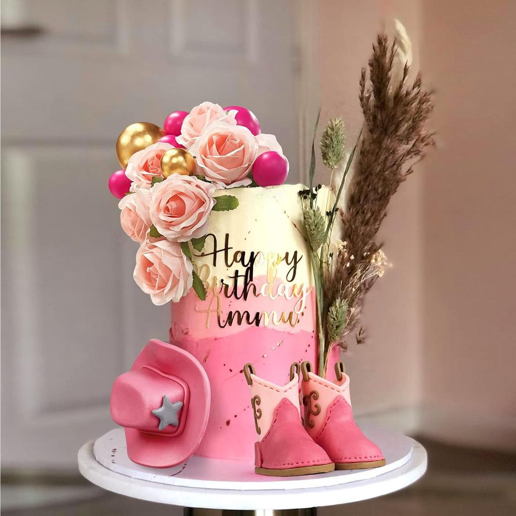 Różowy kowbojski kapelusz, dziewczęce dekoracje na tort urodzinowy, różowy kowbojski kapelusz, kowbojskie buty, dekoracje na tort, babyshower, toppery na tort