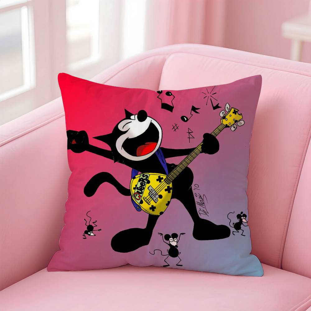 F-Felix The Cat Exquisite Pillow Case Anti-dustmite Pillow Invisible Zipper Silky Short Plush Sofa Cushion Cover