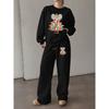 Women's 2-Piece Set: Printed Crewneck Sweatshirt and Drawstring Straight Pants, Autumn/Winter Loungewear