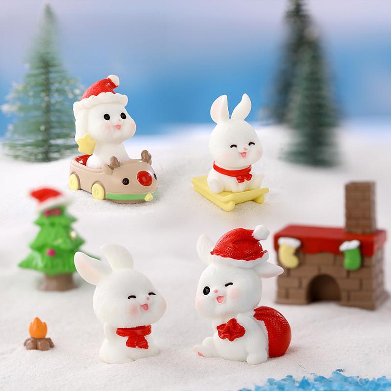 Bunny Figurine Christmas Resin Microlandscape Decoration Bunny Miniature Winter