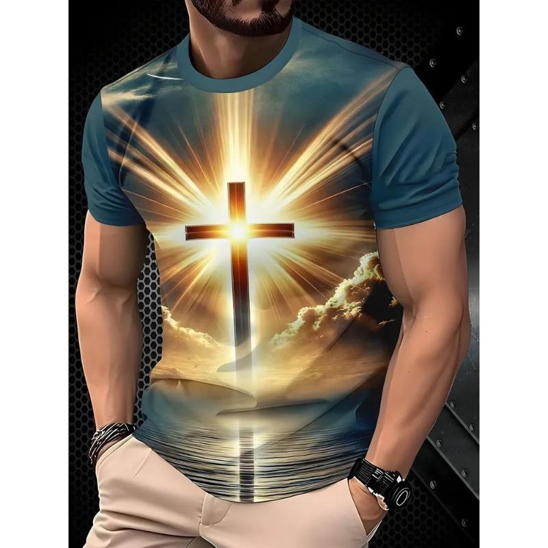 Summer Men's 3D Jesus Print Crew Neck T-Shirt