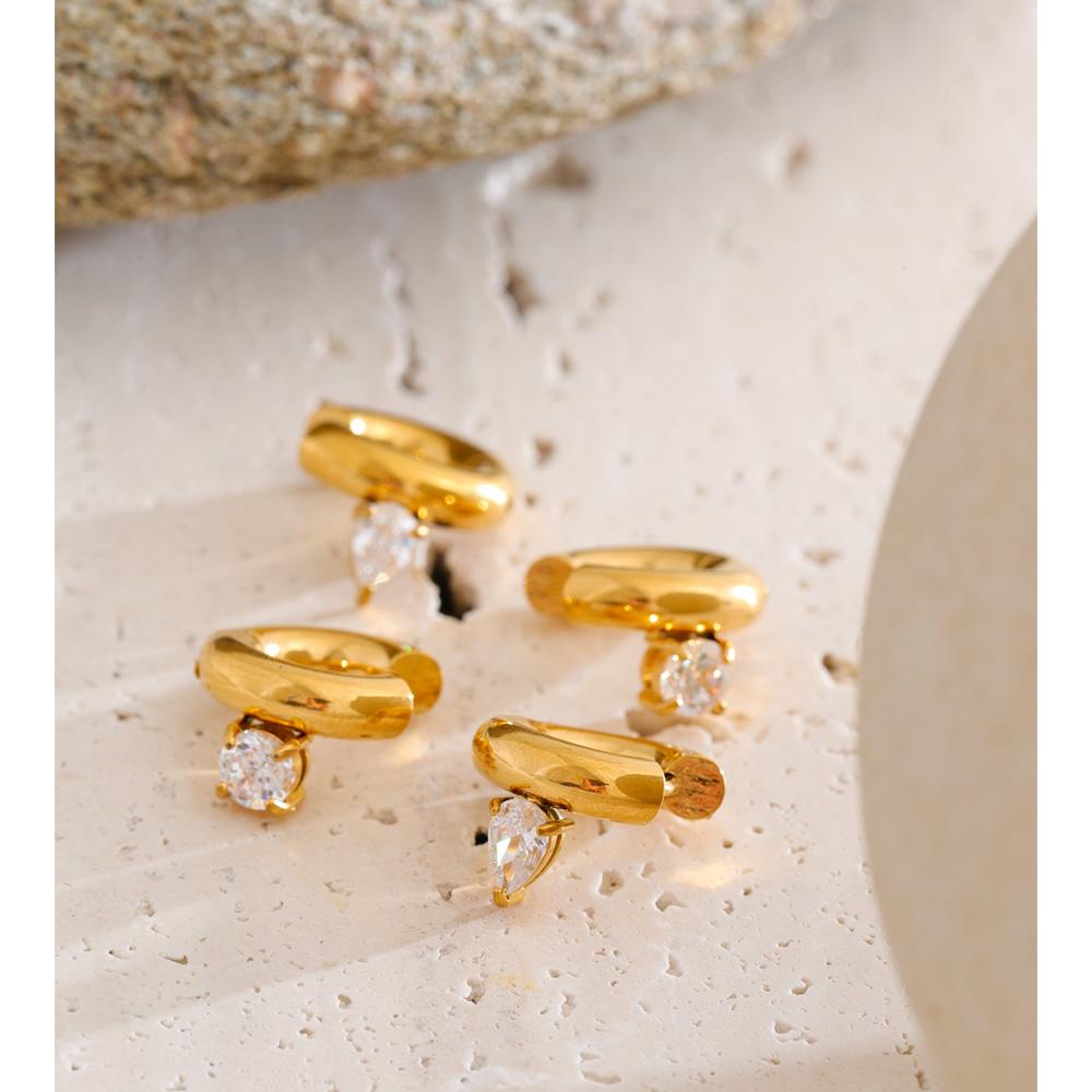 Eetit  Cubic Zirconia Round Water Drop Hoop Earrings 18K Golden Plated Stainless Steel Daily Wear Popular Jewelry 2025 Waterproof