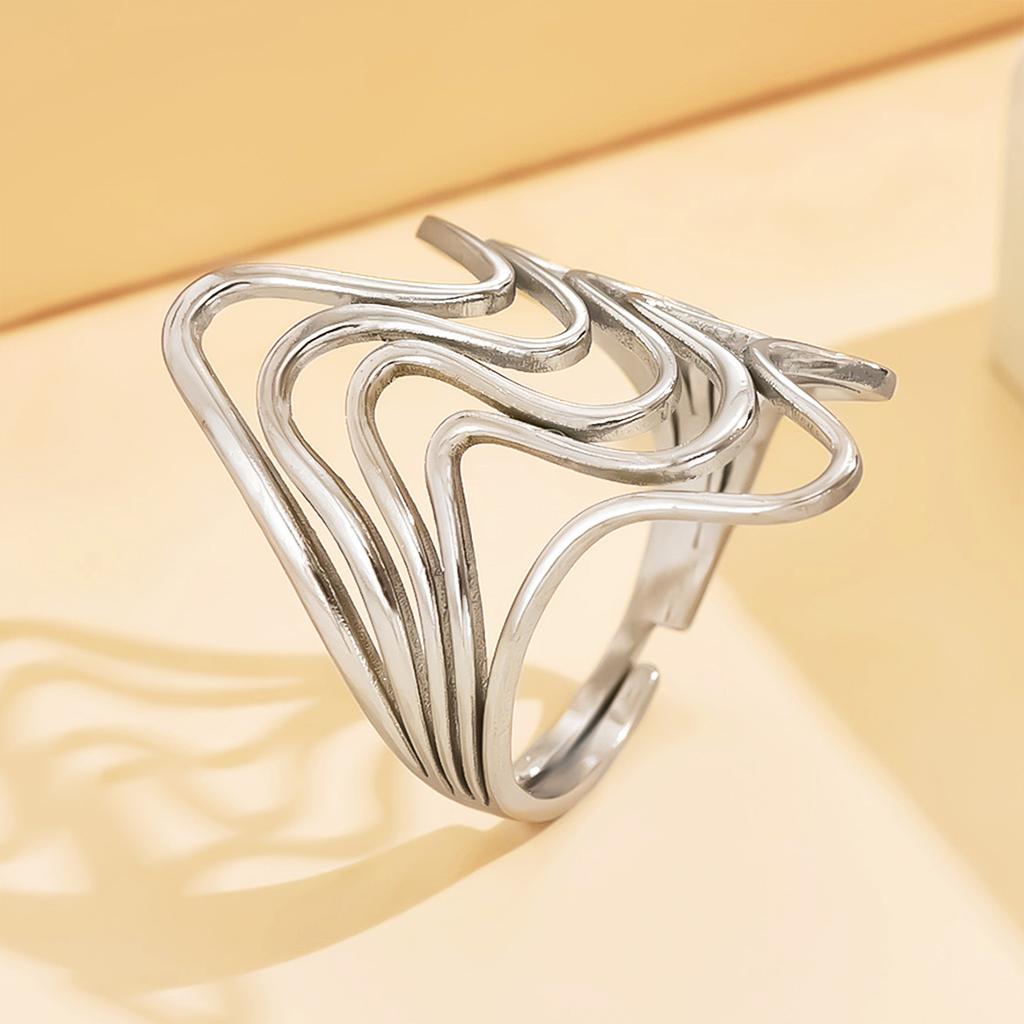 Stainless Steel Silver Color Rings for Women Punk Geometric Metal Irregular Chain Open Rings Hiphop Simple Jewelry Accessories