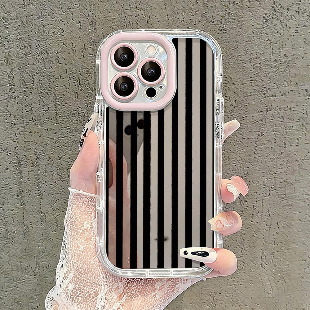 

Personality Vertical Stripes Mirror Phone Case For iPhone 17 Air 16 Pro Max 17 15 14 13 12 11 8 Plus X XS Protection Back Cover iPhone 8