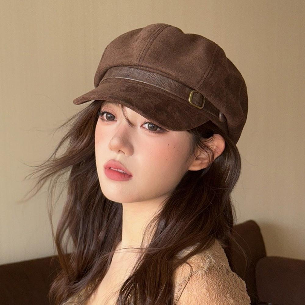 Flat Top Newsboy Hat Windproof Women Octagonal Hat Versatile Artist Hat  Girls