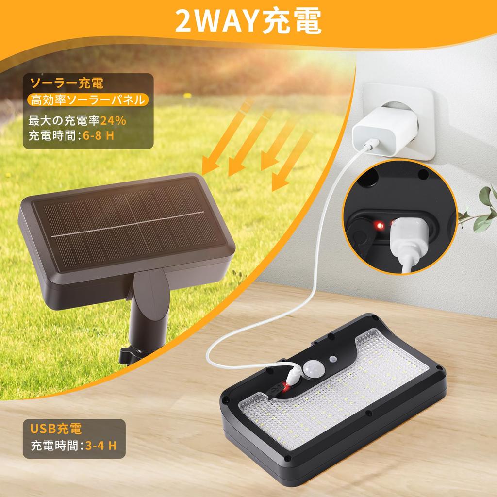 Solar Light, Outdoor Sensor Light, 92 LEDs, IP65 Waterproof, Clip-on Solar Light, 360-Degree Adjustable Lamp, 1800mAh, USB Charging, Solar Powered,
