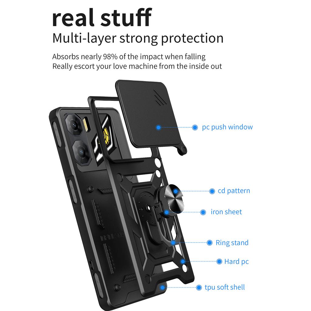 For ZTE nubia Neo 3 5G Case with Slide Camera Lid PC+TPU Kickstand Phone Cover
