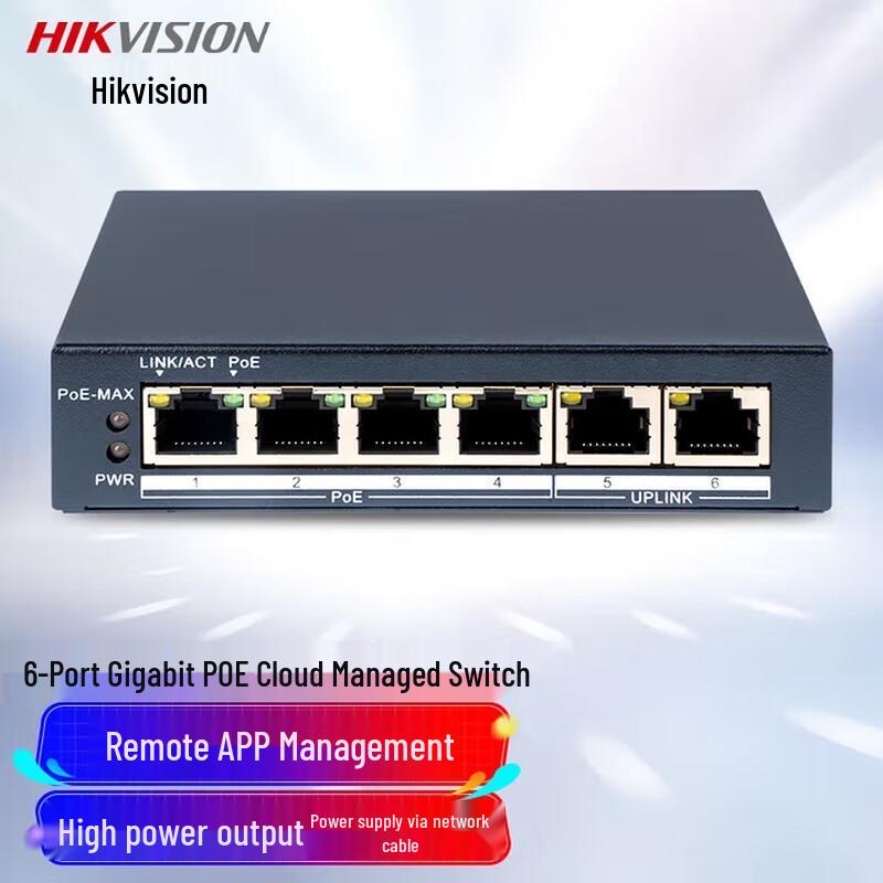 Hikvision DS-3E1506P-60W-E 6-Port Gigabit POE Cloud Managed Switch CN Plug (adapter Included)